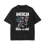 Stone Wash American Skull Pattern T Shirt