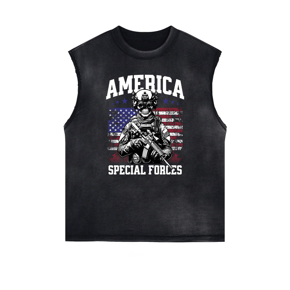 Frayed Edge American Skull Graphic Tank Top