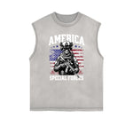 Distressed Sleeveless American Skull Pattern Tee