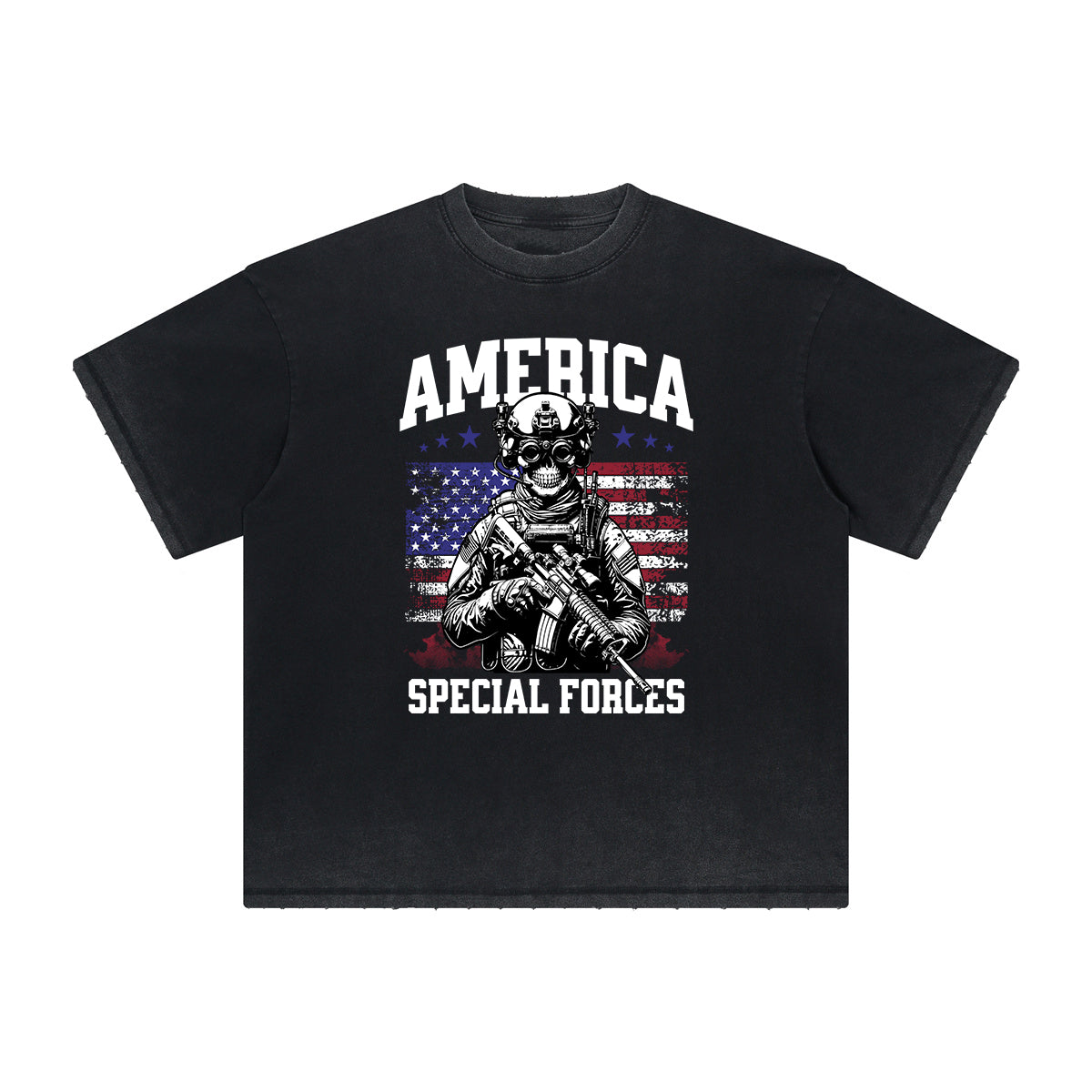 Vintage Frayed American Skull Pattern Tee