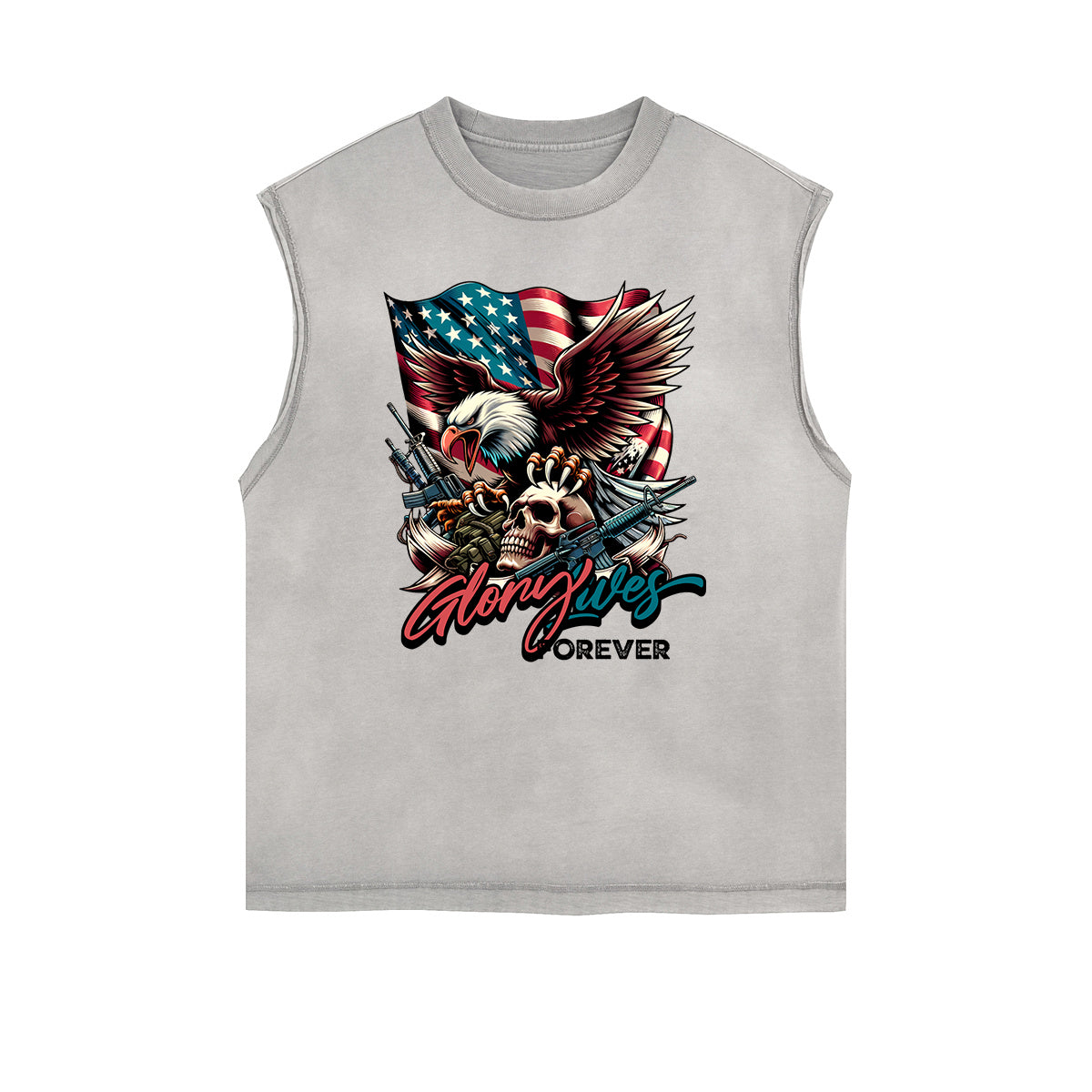 Distressed Sleeveless American Skull Pattern Tee