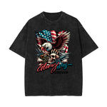Stone Wash American Skull Pattern T Shirt