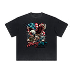 Vintage Frayed American Skull Pattern Tee