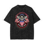 Stone Wash American Skull Pattern T Shirt