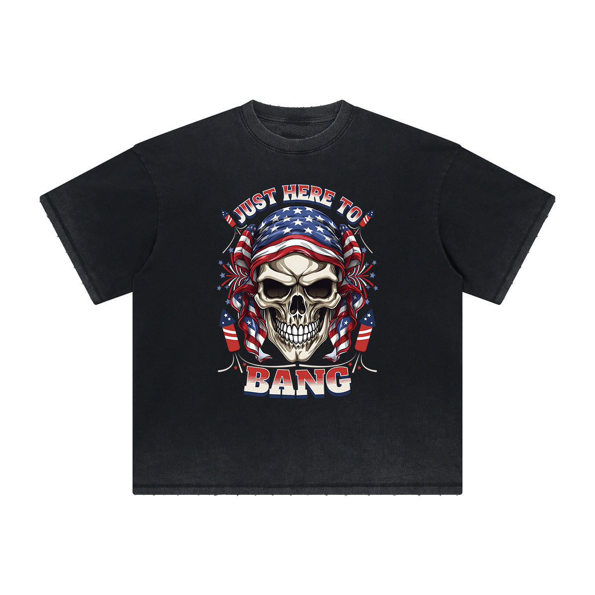 Vintage Frayed American Skull Pattern Tee