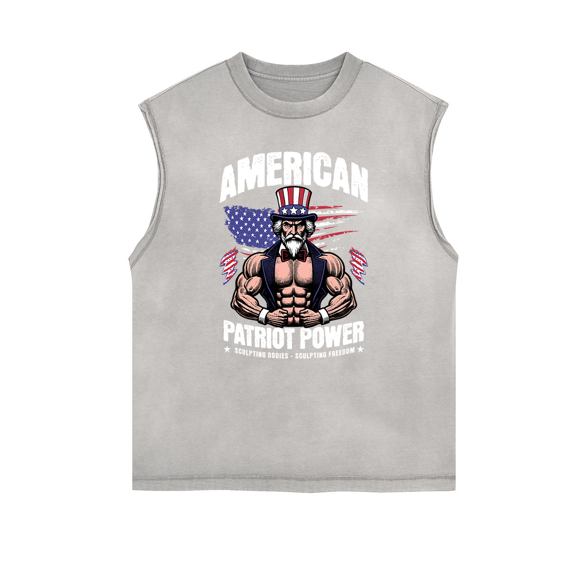 Distressed Sleeveless American Skull Pattern Tee