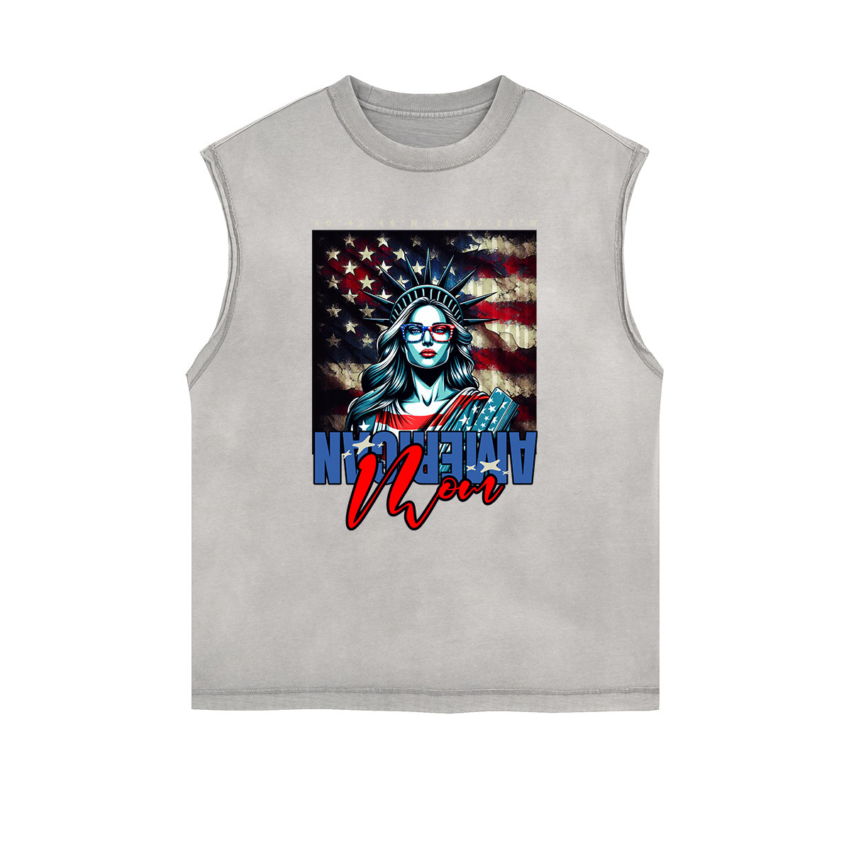 Distressed Sleeveless American Skull Pattern Tee