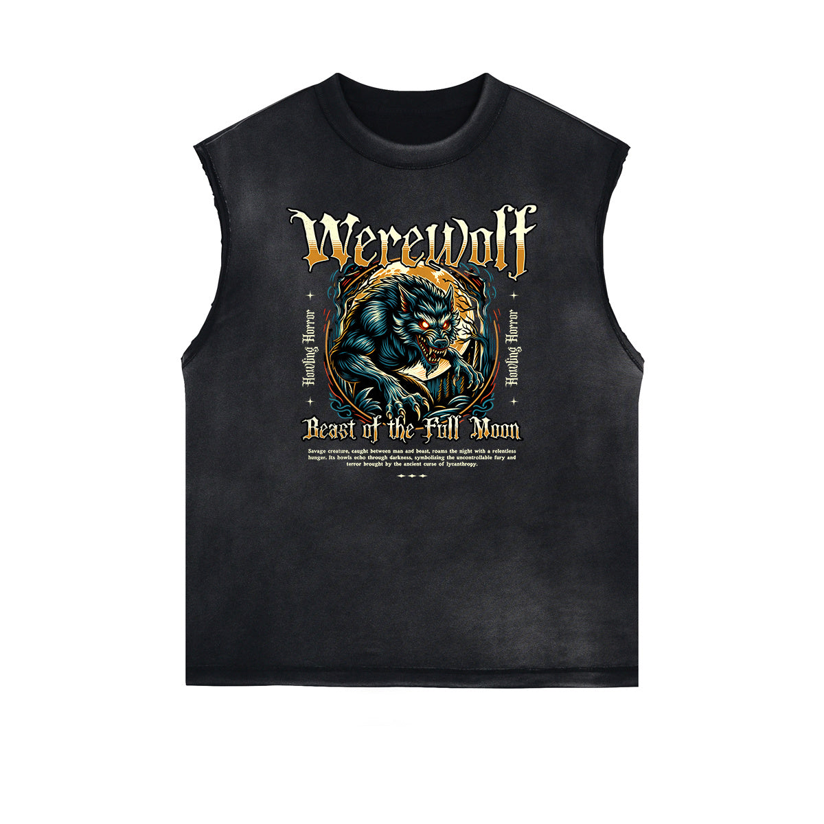 Distressed Sleeveless Wolf Pattern Tee