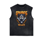 Distressed Sleeveless Wolf Pattern Tee