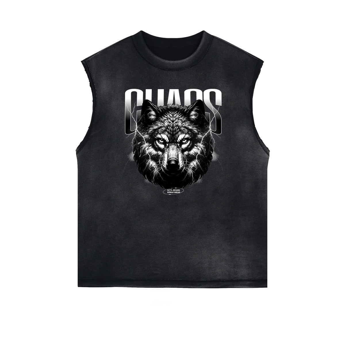 Distressed Sleeveless Wolf Pattern Tee