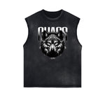Distressed Sleeveless Wolf Pattern Tee