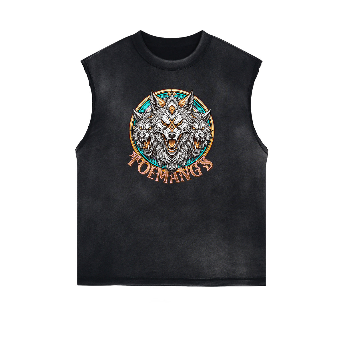 Distressed Sleeveless Wolf Pattern Tee