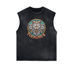 Distressed Sleeveless Wolf Pattern Tee