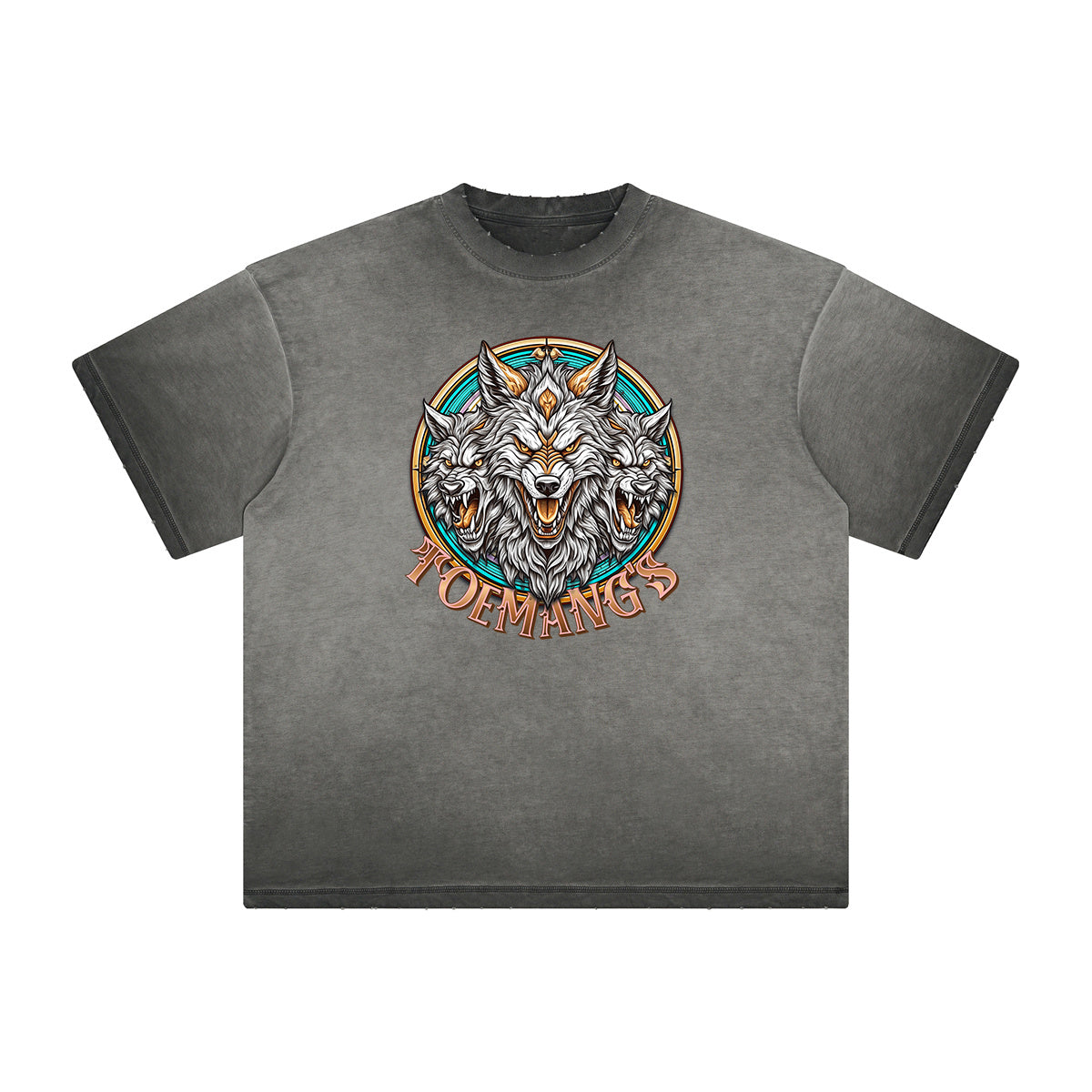 Heavy Fade Wolf Graphic T Shirt