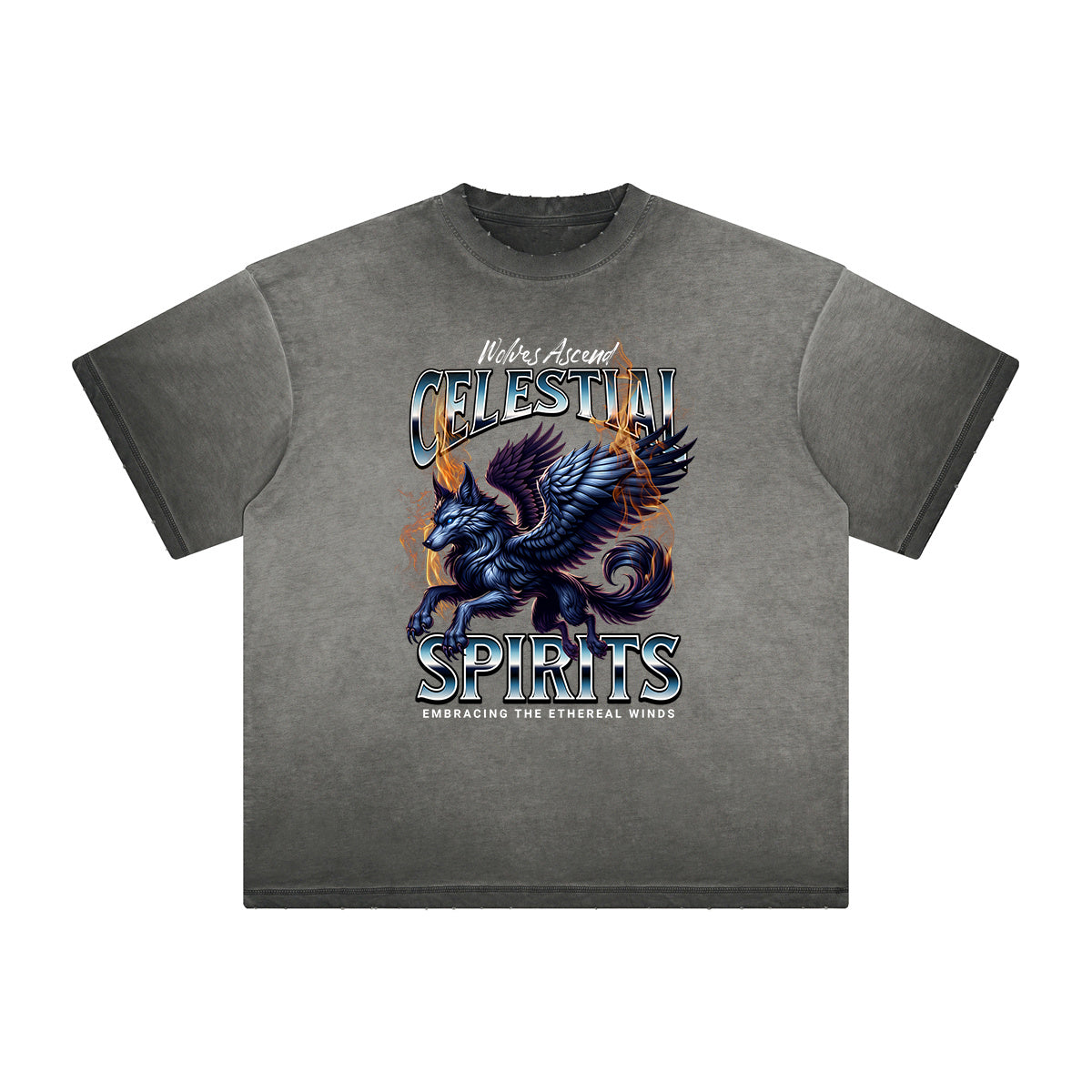 Heavy Fade Wolf Graphic T Shirt