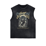 Distressed Sleeveless Wolf Pattern Tee