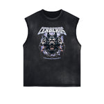 Distressed Sleeveless Wolf Pattern Tee