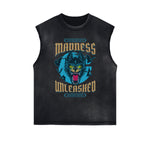 Distressed Sleeveless Wolf Pattern Tee