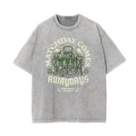 Stone-Washed Sports Graphic Print T-Shirt