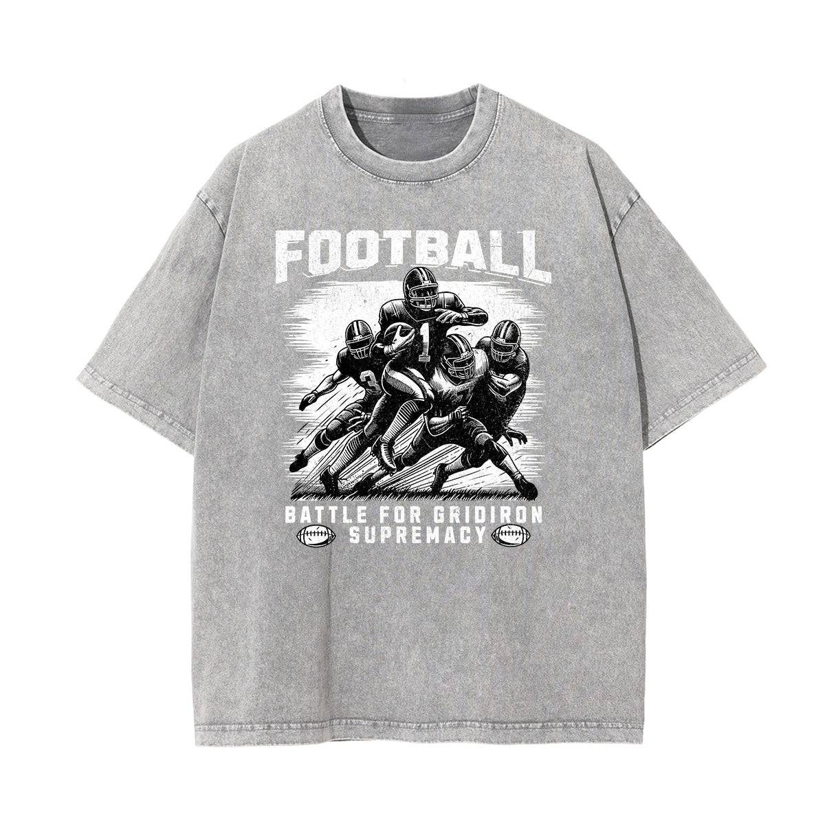 Stone-Washed Sports Graphic Print T-Shirt