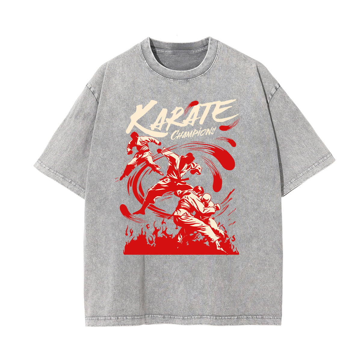 Stone-Washed Sports Graphic Print T-Shirt