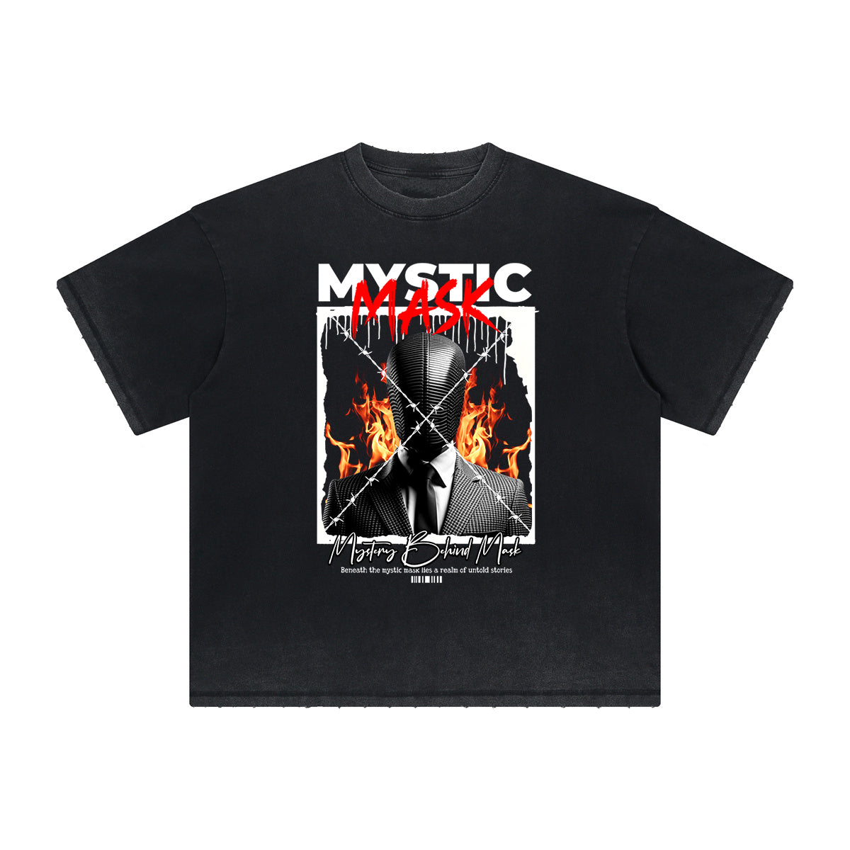 Vintage Frayed Mystery Mask Pattern Tee