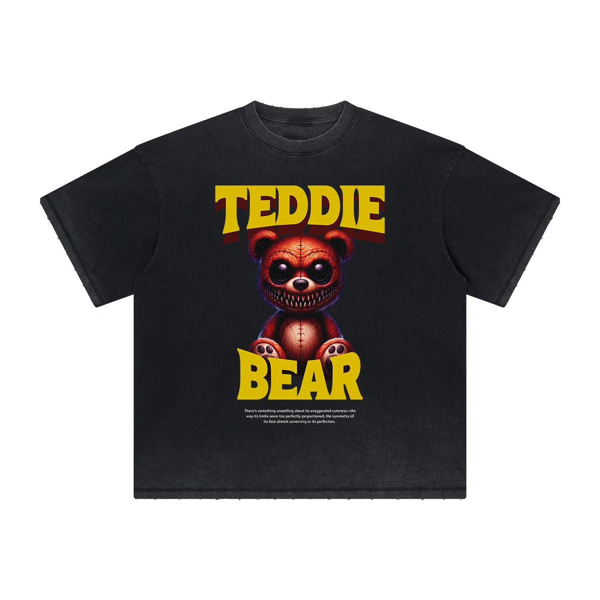 Heavy Faded Creepy Bear Graphic T Shirt