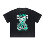 Heavy Faded Creepy Bear Graphic T Shirt