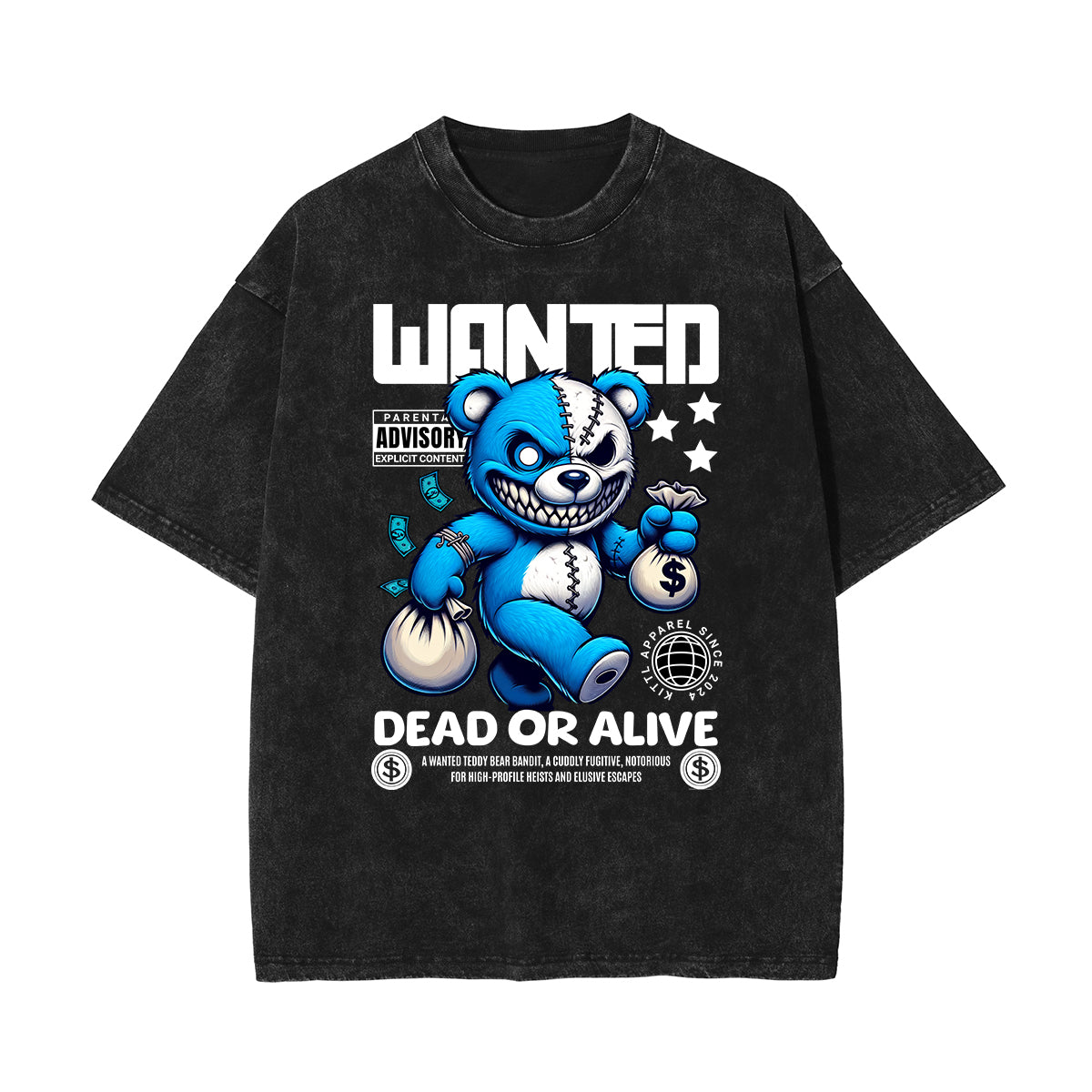 Washed Creepy Bear Graphic Cotton Tee