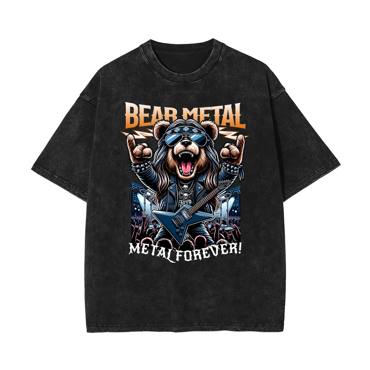 Washed Creepy Bear Graphic Cotton Tee