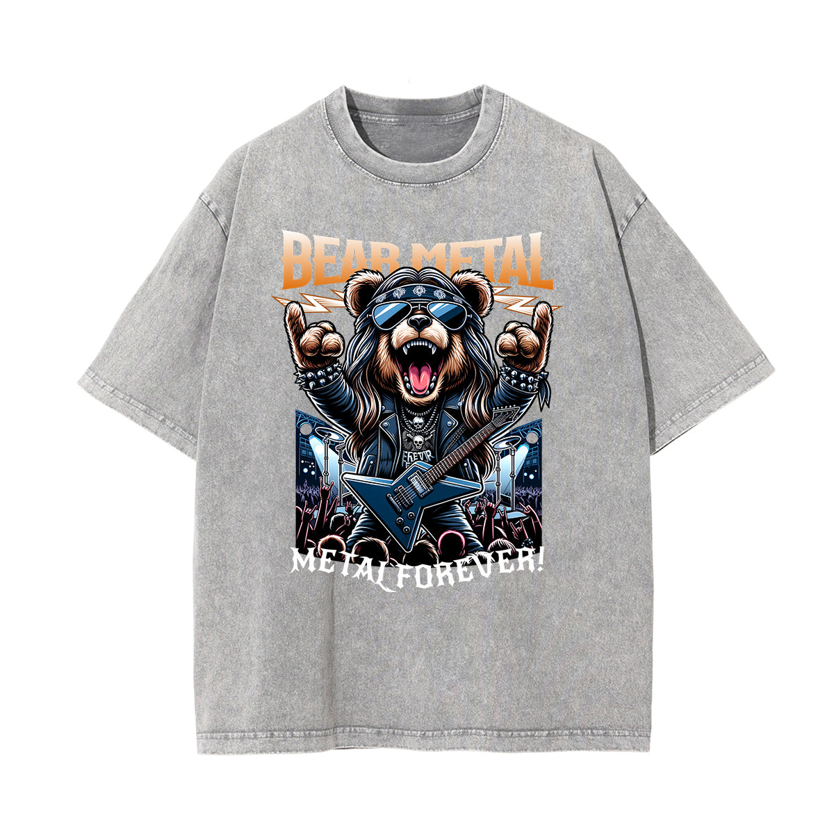 Stone Wash Creepy Bear Graphic T-Shirt