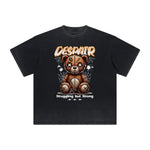 Heavy Faded Creepy Bear Graphic T Shirt