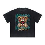 Heavy Faded Creepy Bear Graphic T Shirt