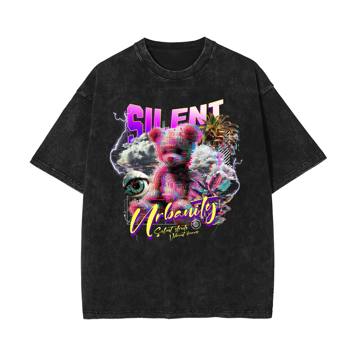 Washed Creepy Bear Graphic Cotton Tee