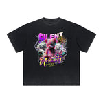 Heavy Faded Creepy Bear Graphic T Shirt