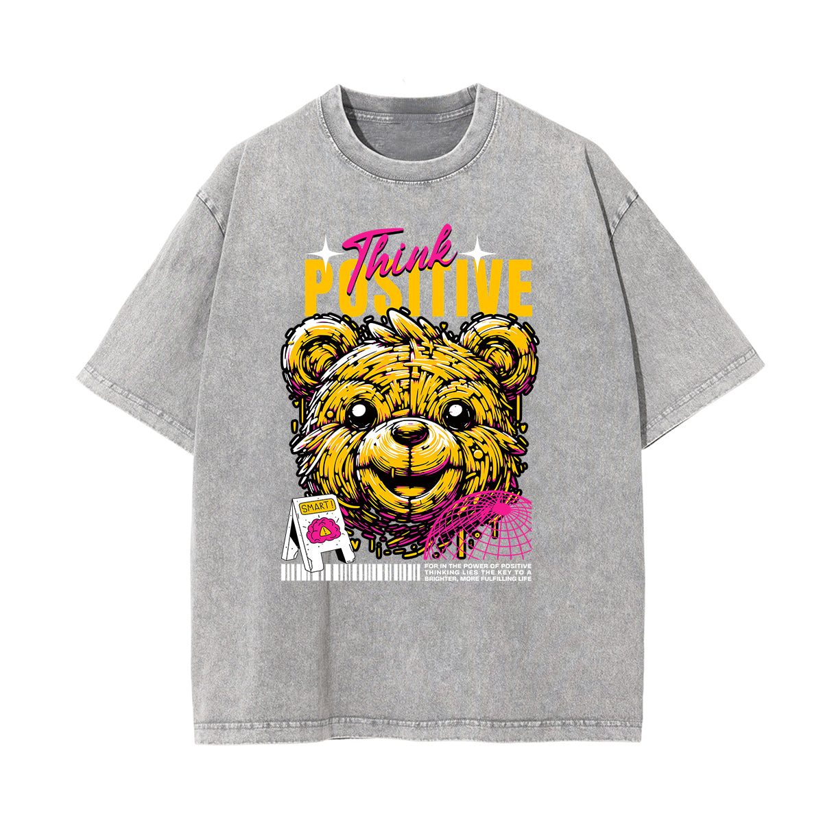 Stone Wash Creepy Bear Graphic T-Shirt