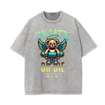 Stone Wash Creepy Bear Graphic T-Shirt