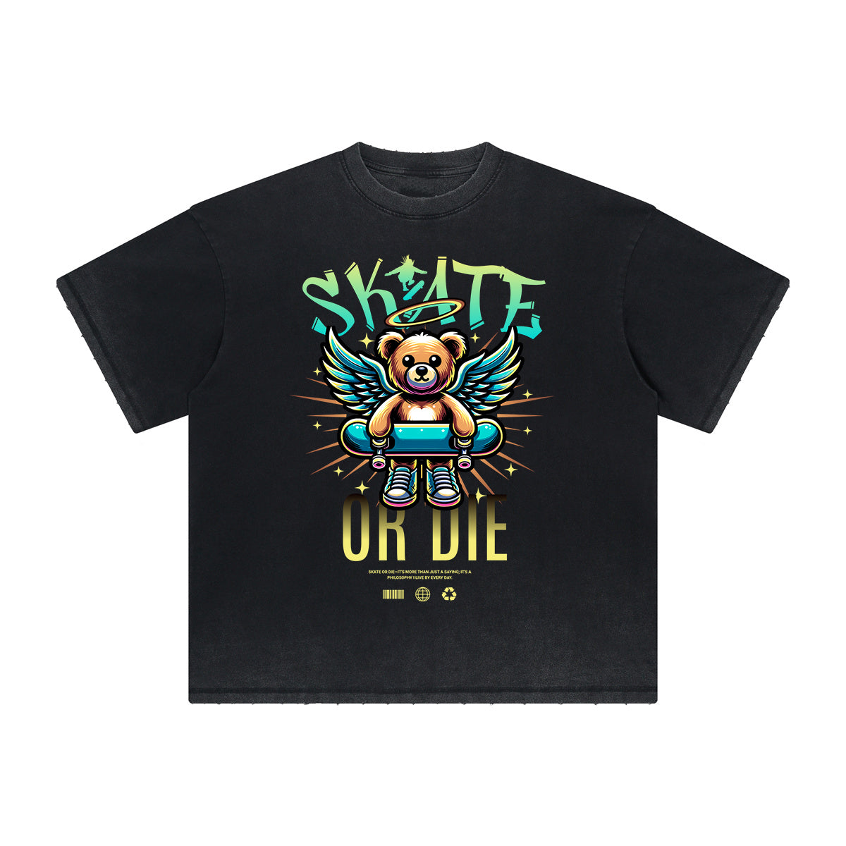 Heavy Faded Creepy Bear Graphic T Shirt