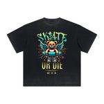 Heavy Faded Creepy Bear Graphic T Shirt