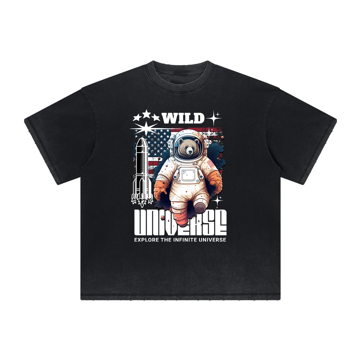 Heavy Faded Creepy Bear Graphic T Shirt