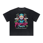 Heavy Faded Creepy Bear Graphic T Shirt