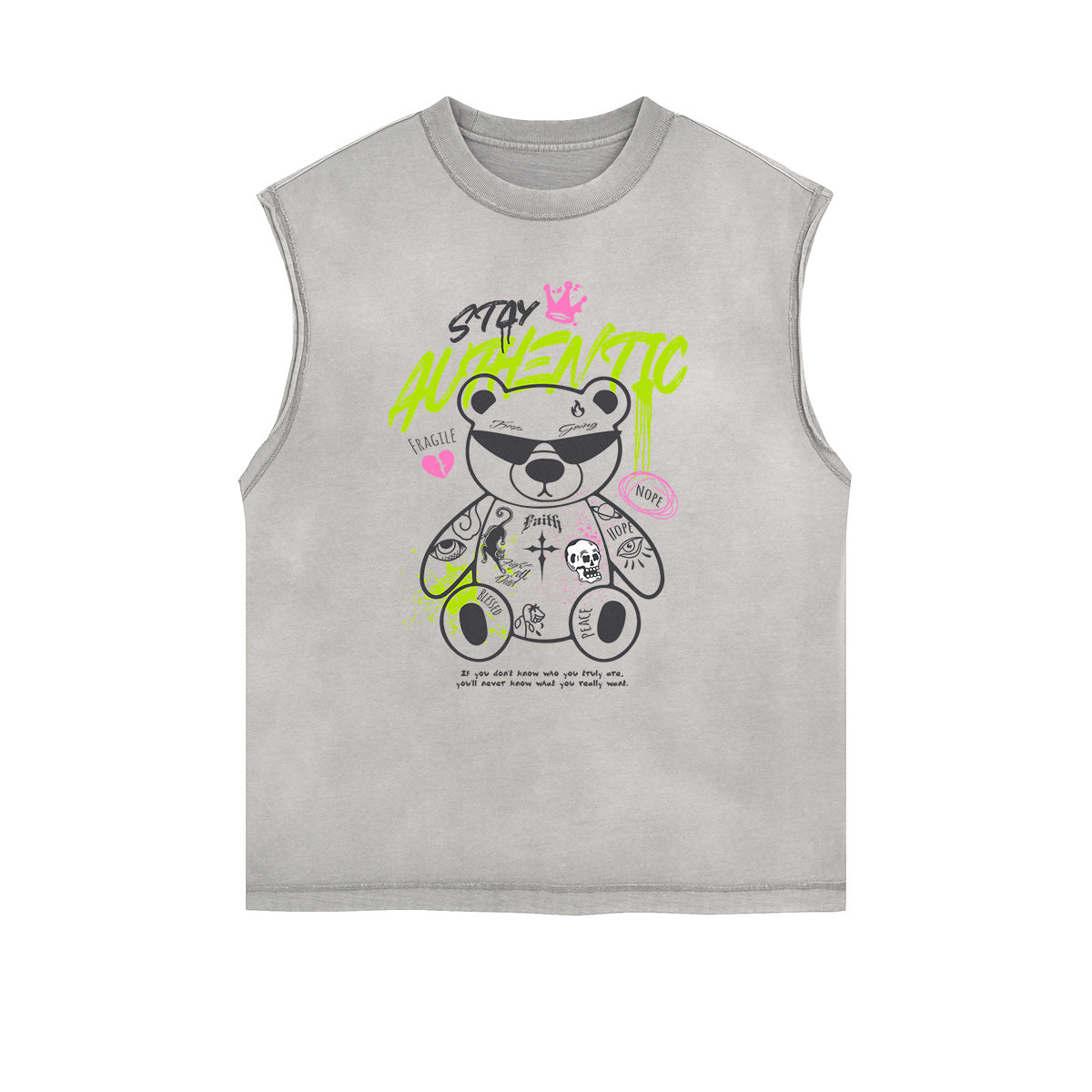 Frayed Edge Creepy Bear Graphic Tank Top