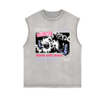 Frayed-Edge Flower Graphic Tank Top