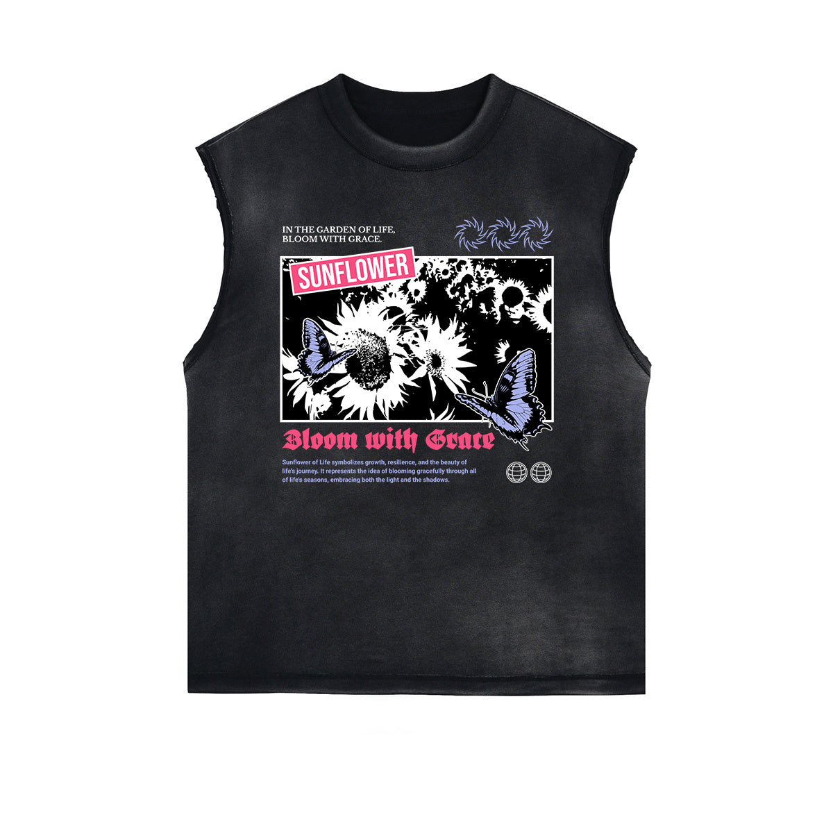 Camiseta sin mangas con estampado floral desgastado