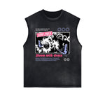 Camiseta sin mangas con estampado floral desgastado