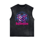 Camiseta sin mangas con estampado floral desgastado