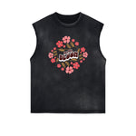 Camiseta sin mangas con estampado floral desgastado