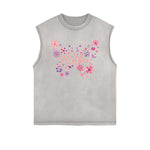 Frayed-Edge Flower Graphic Tank Top