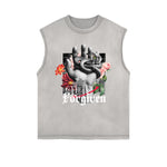 Frayed-Edge Flower Graphic Tank Top