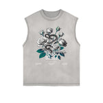 Frayed-Edge Flower Graphic Tank Top